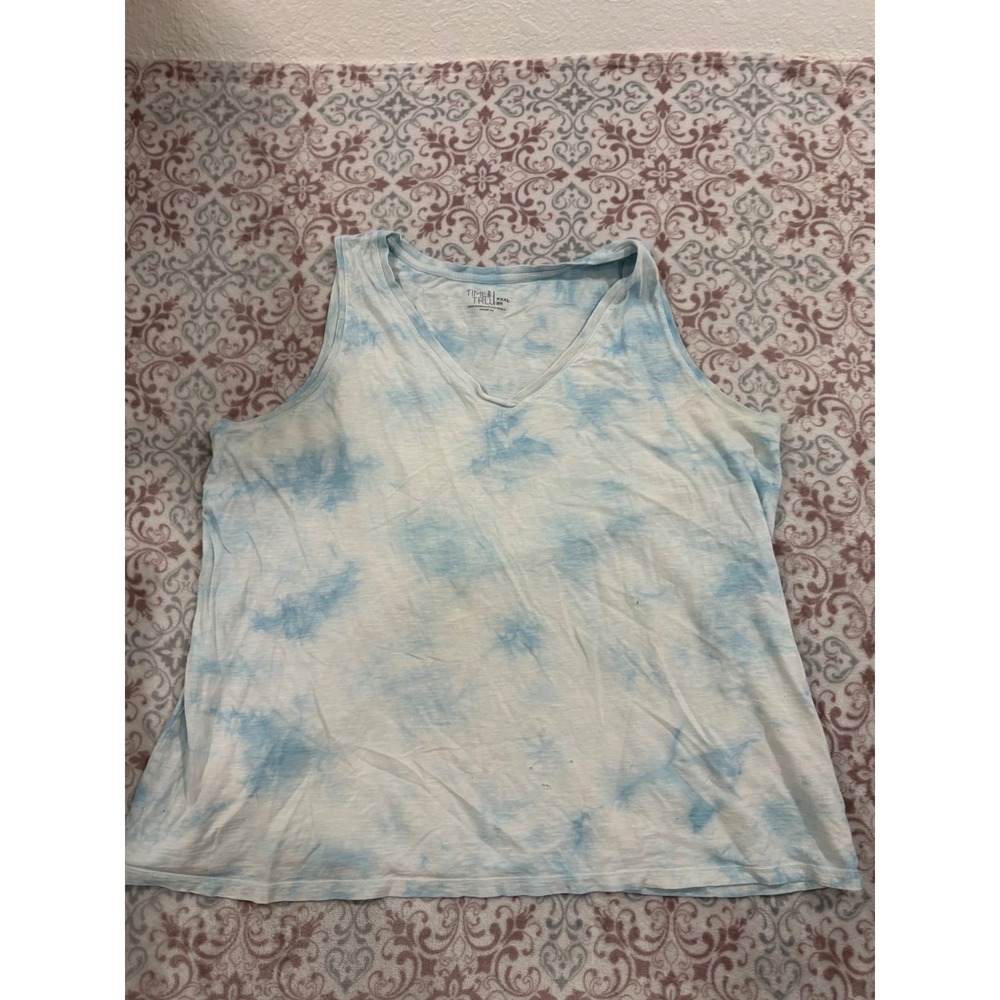 Time and Tru Blue Tie Dye V-Neck Tank Top Sleeveless Slub Knit XXXL 22